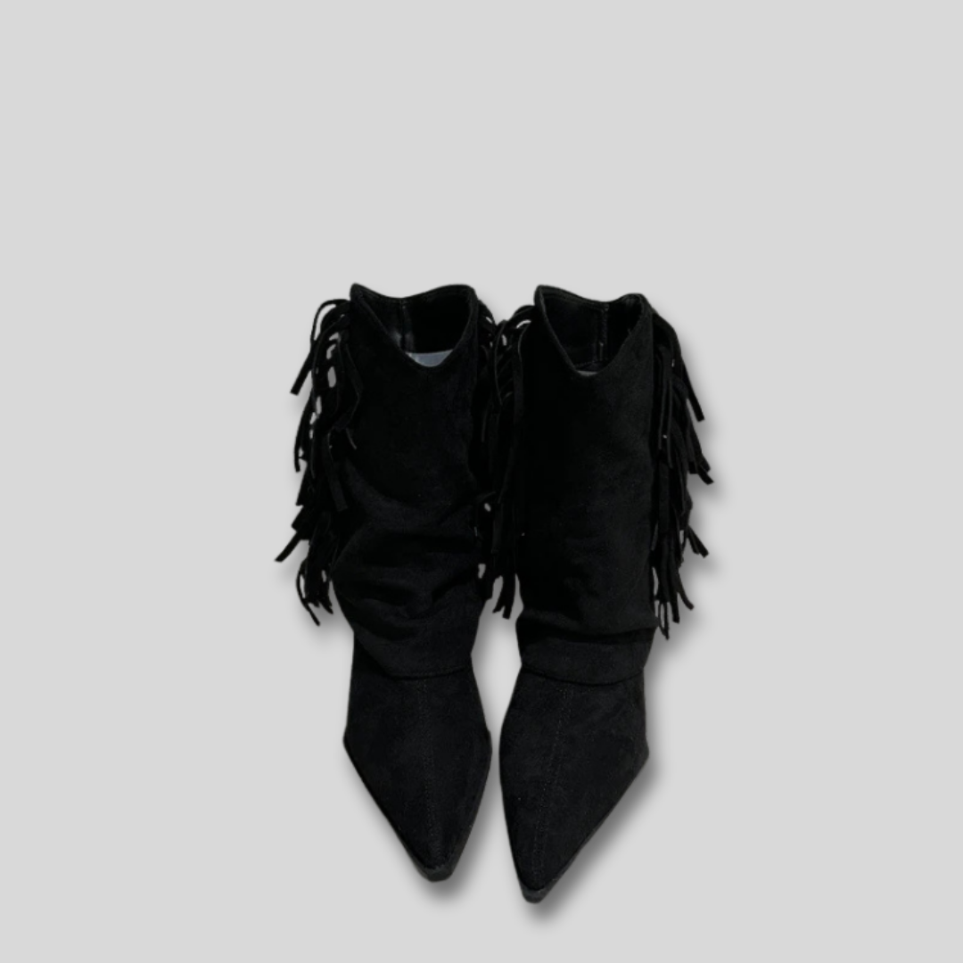 Suede Look Fringe Pointed Toe Slouch Western Boots