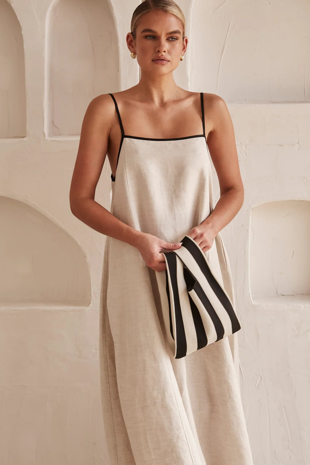 Contrast Trim Spaghetti Strap Square Neck A-Line Maxi Dress