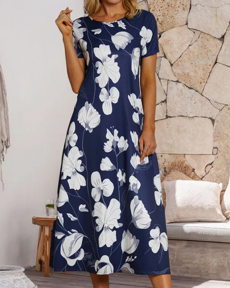 Printed short sleeve fashion dress