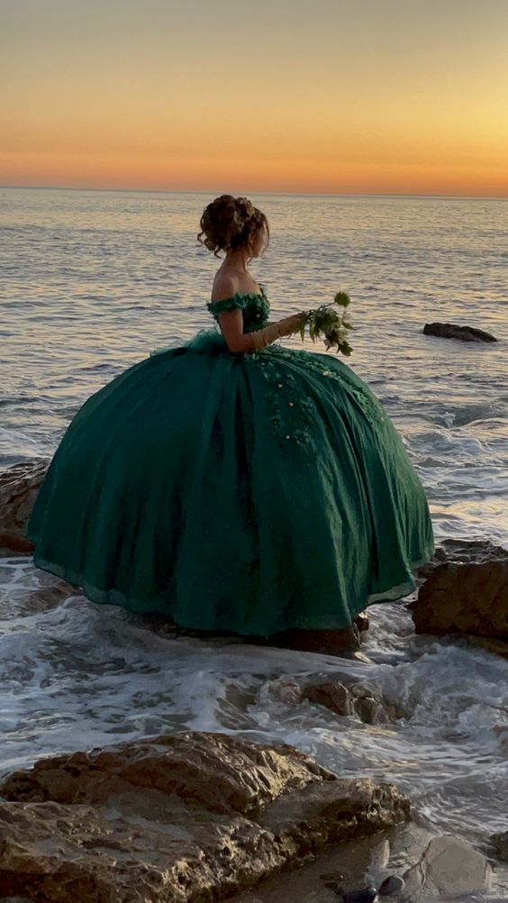 Off The Shoulder Green Prom Dress Sweet 16 Dress Ball Gown