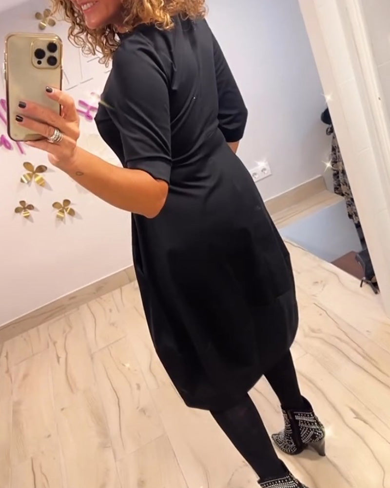 Elfrida Solid Color Dress with Pockets for Women Weekend Casual Style