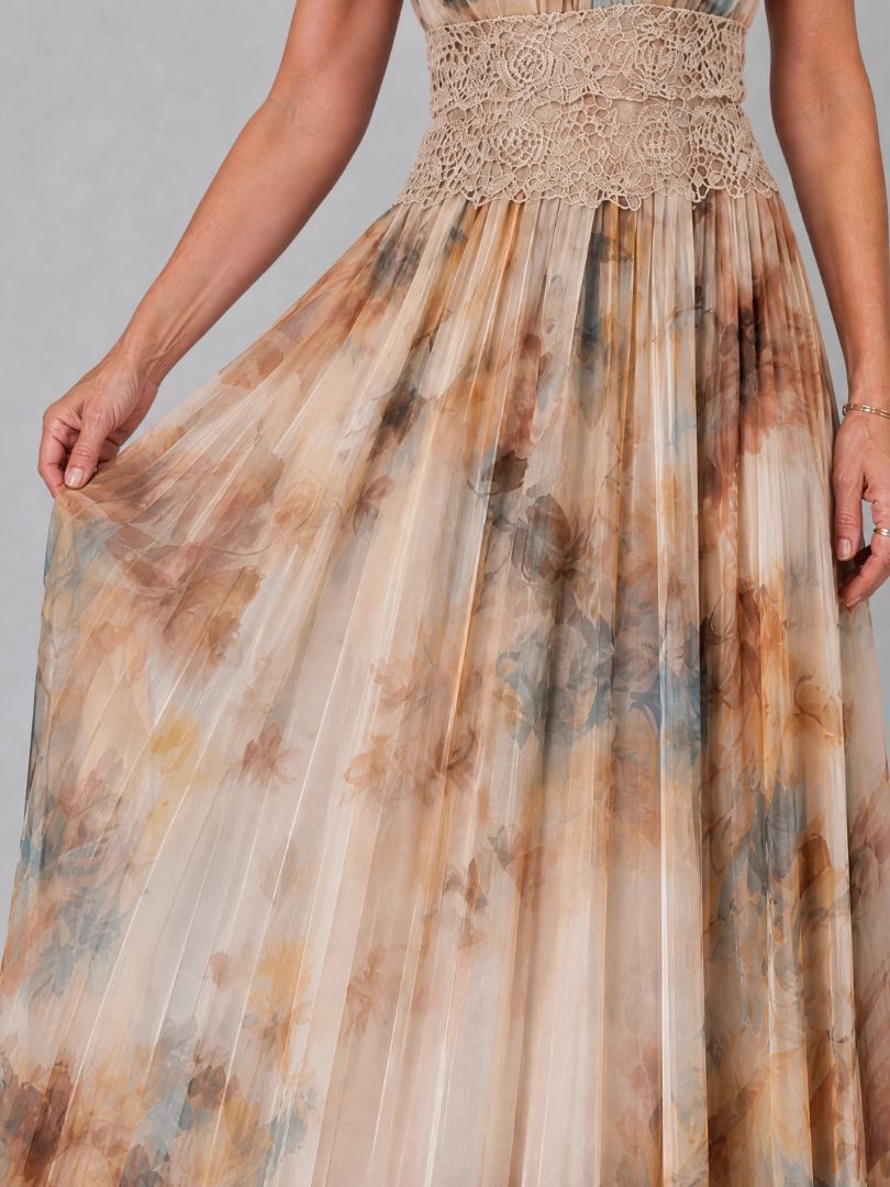 Marble Print Halter Neck Crochet Waist Maxi Dress