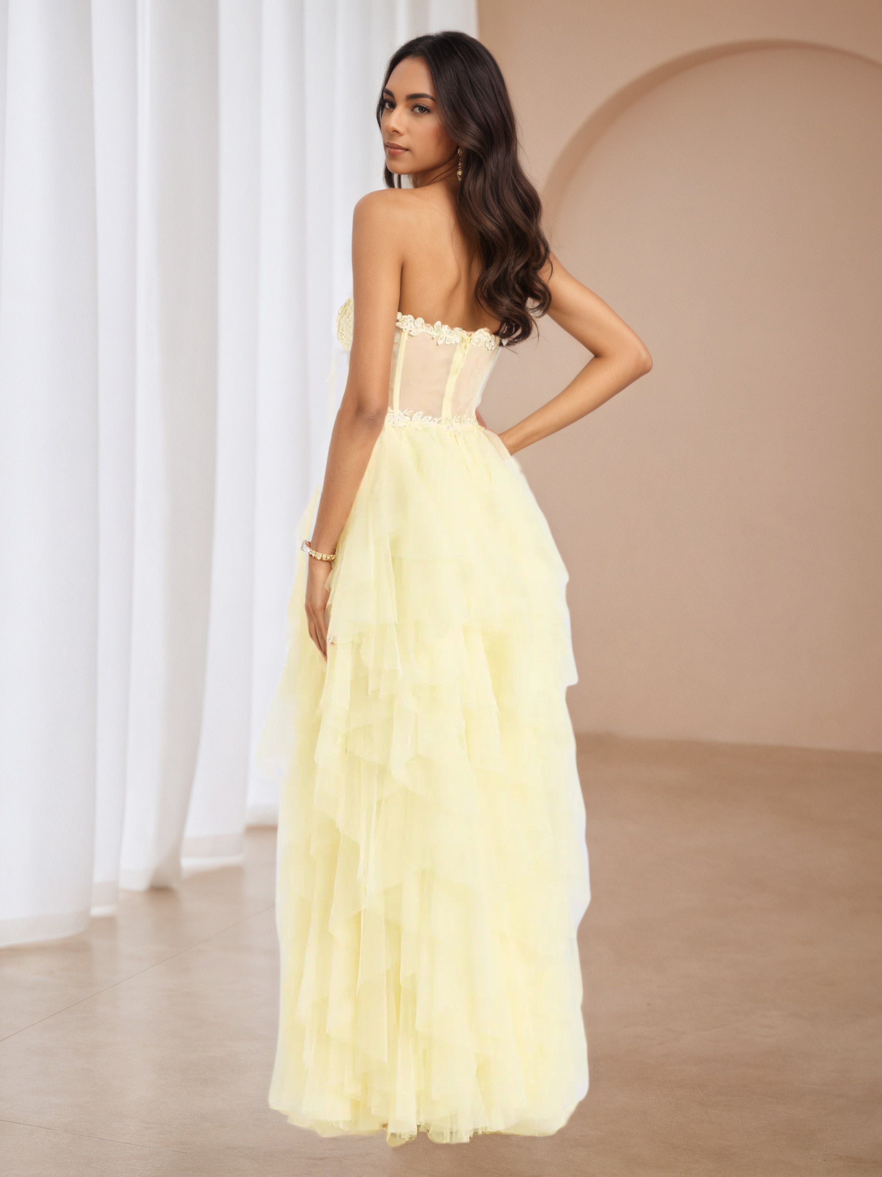 A-Line Daffodil Tulle Formal Dresses