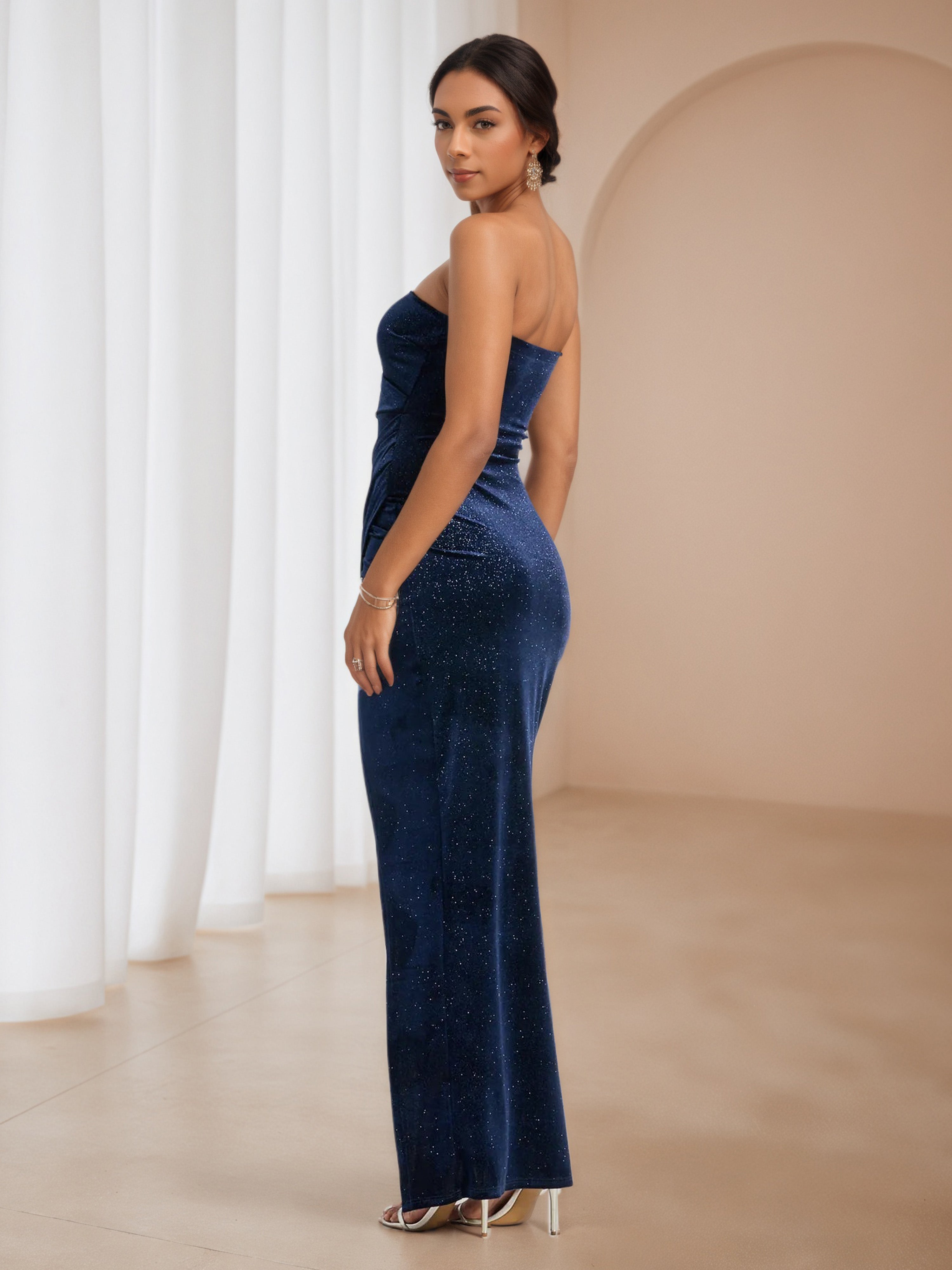 Navy Blue Strapless Trumpet/Mermaid Split Formal Dresses