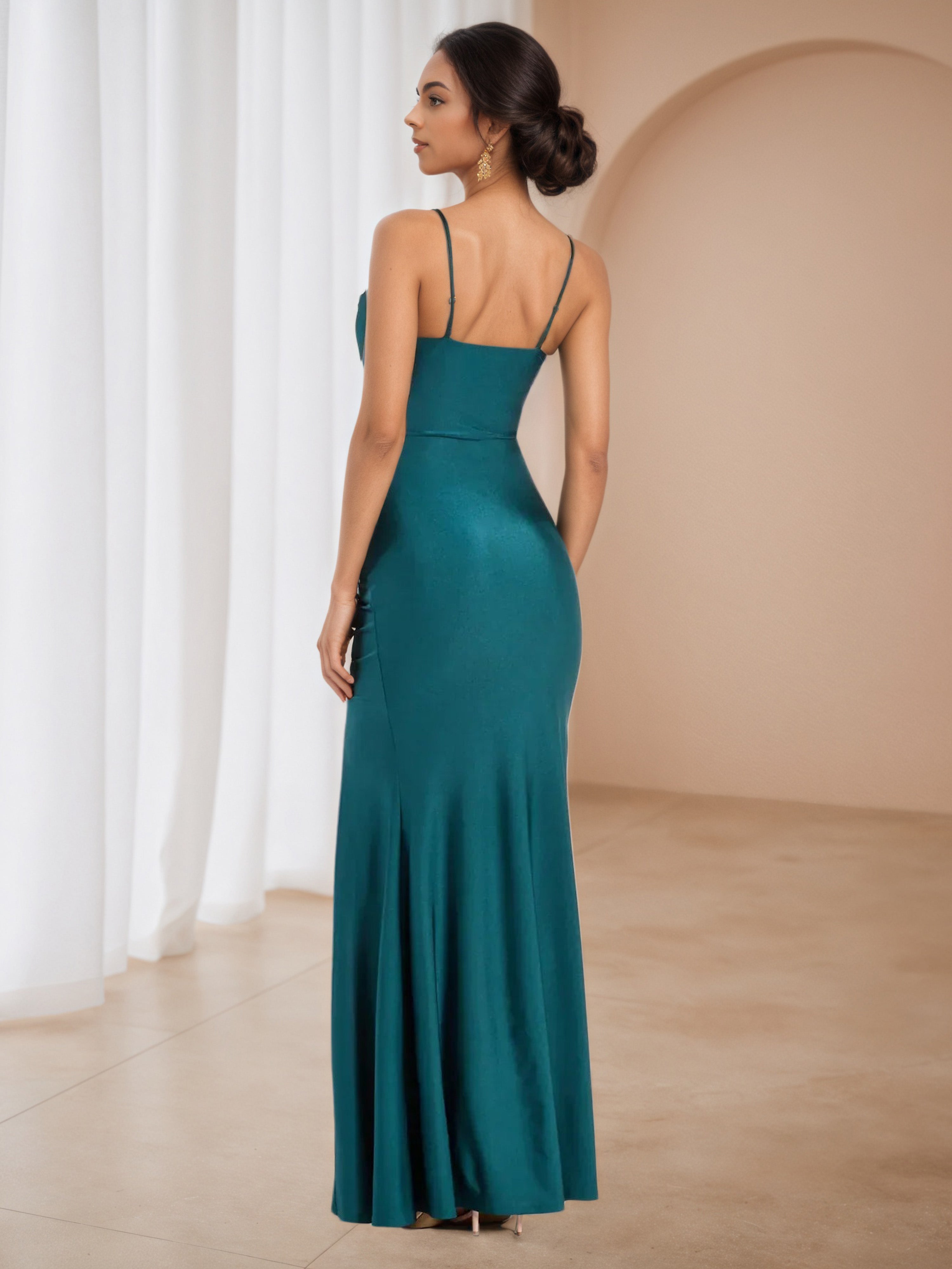 Ink Blue Sheath/Column Square Neck Formal Dresses