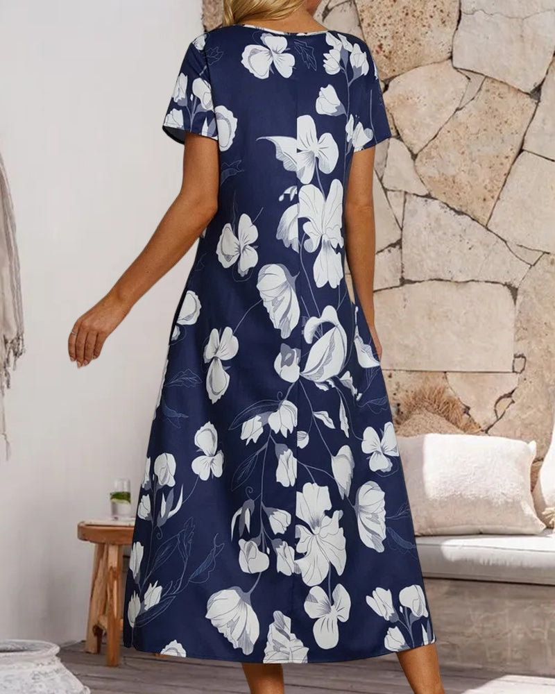 Printed short sleeve fashion dress