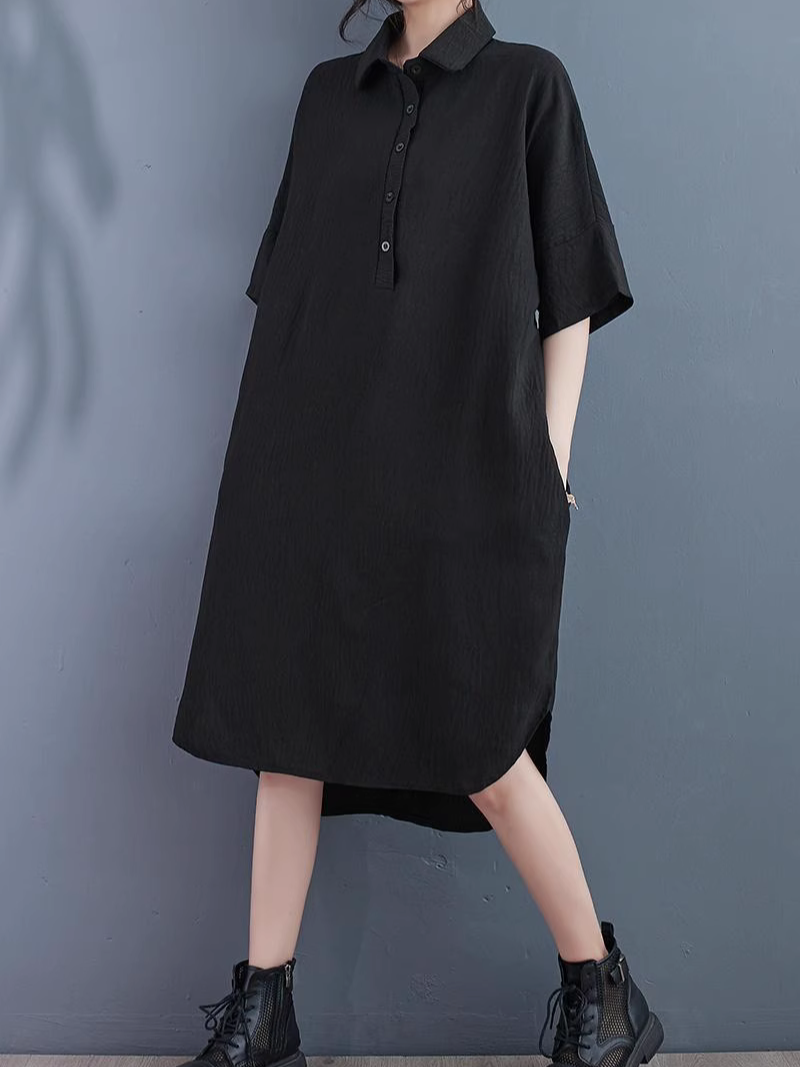 High Quality Solid Color Shirt Dress