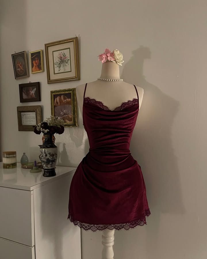 Burgundy Velvet Lace Short Homecoming Dress Short Party Dress