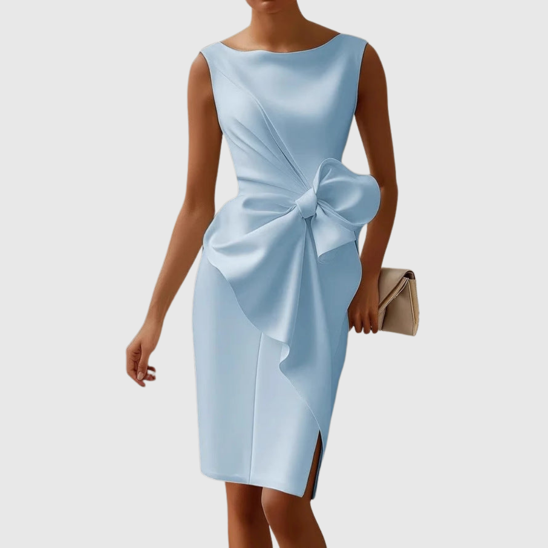 Boat Neck Sleeveless Side Bow Sheath Dress