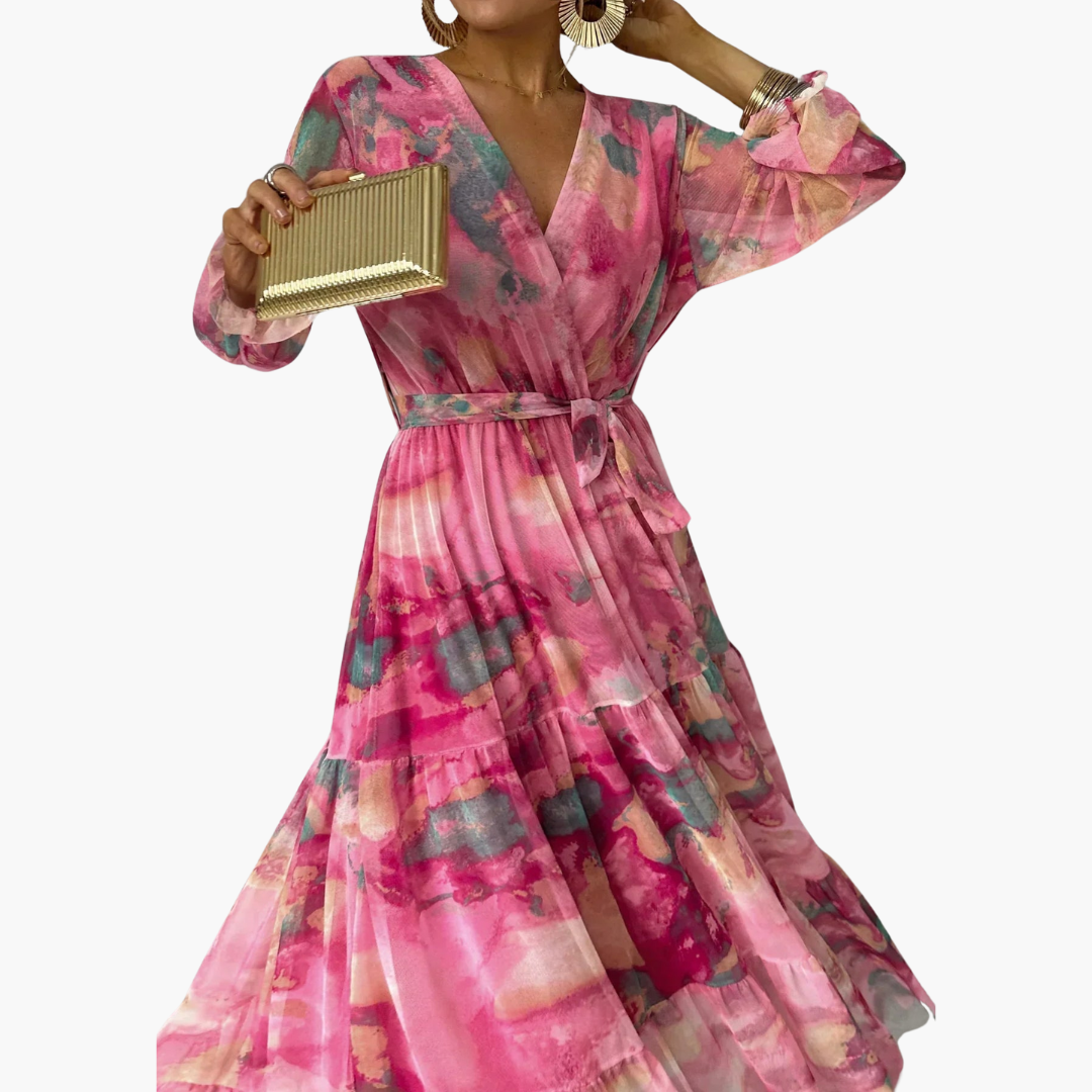 Floral Chiffon V-Neck Long Sleeve Tiered Maxi Dress 7