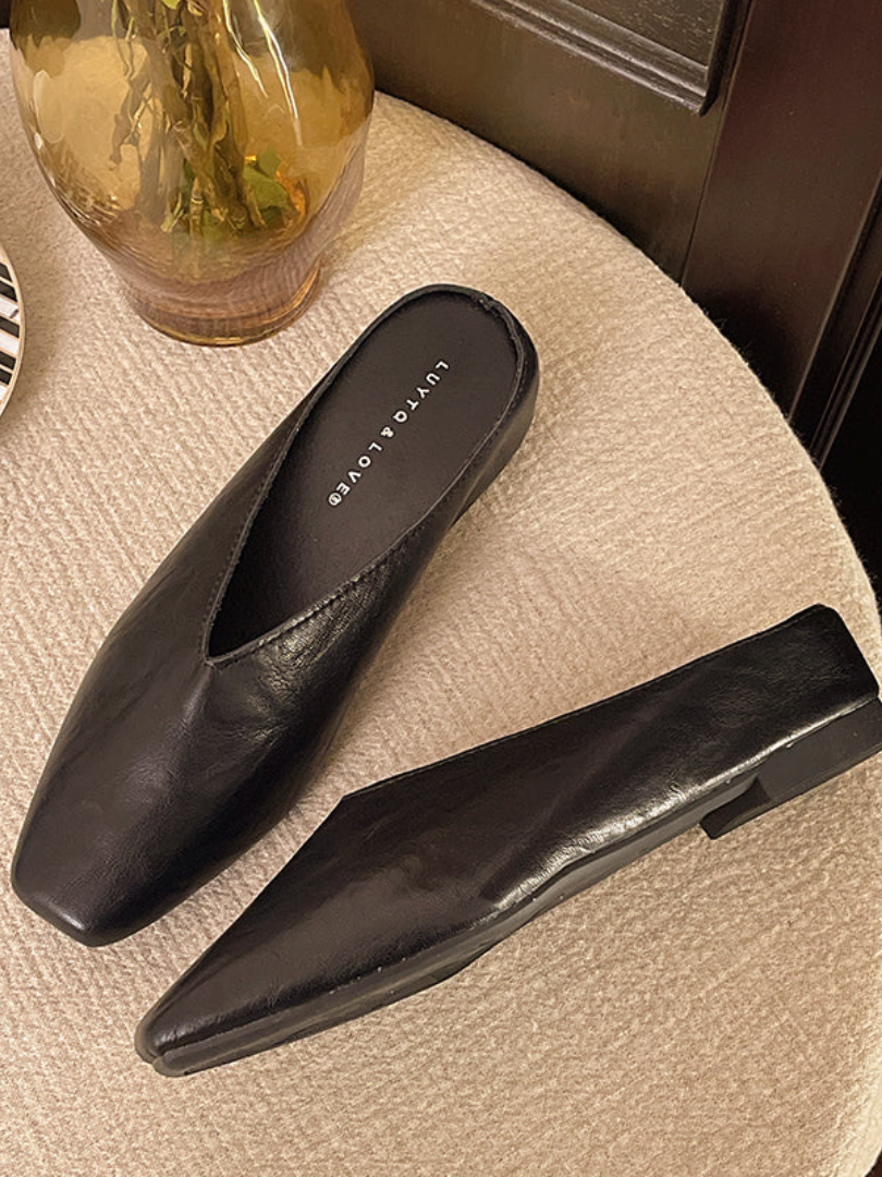 Square Toe Backless Flat Mules