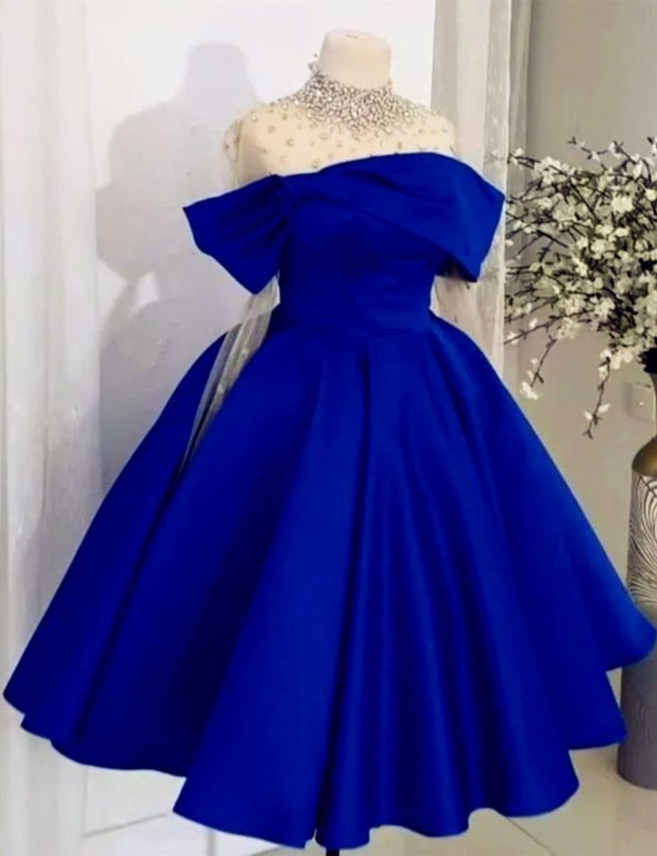Blue Hoco Dress With Sleeves Short Prom Party Dress