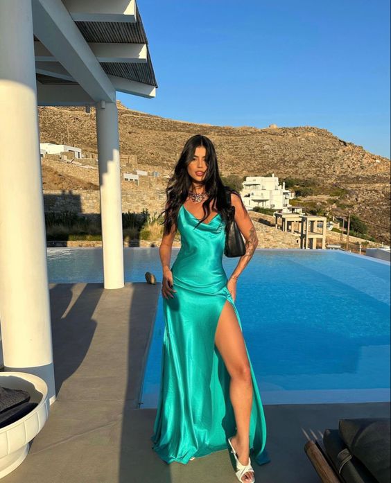 Elegant Spaghetti Strap Split Side A-line Long Prom Dress