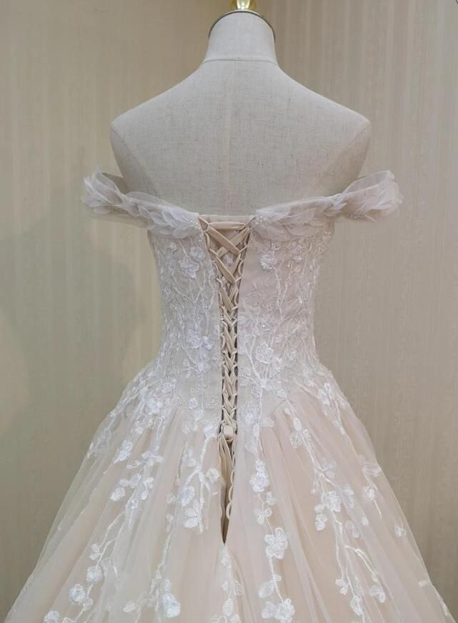 Off The Shoulder Wedding Dress With Sweep Train