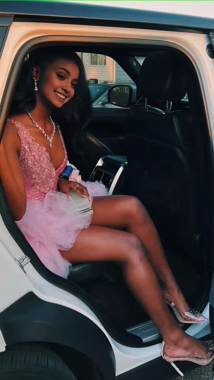 Cute V Neck Pink Short Homecoming Dress and Bottom Tulle Ruffles,Pink Birthday Outfit