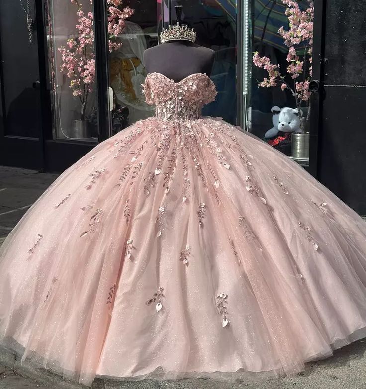 Cute Princess Dresses Prom Ball Gown Appliqued Off Shoulder Vestido De Quinceanera Glitter Tulle 15 Dress