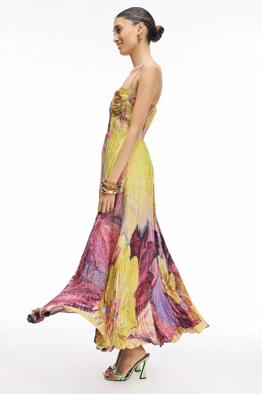 Floral Print Spaghetti Strap Bustier Pleated Maxi Dress 5