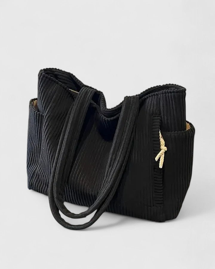 Ribbed Pleated Cord Detail Tote Bag
