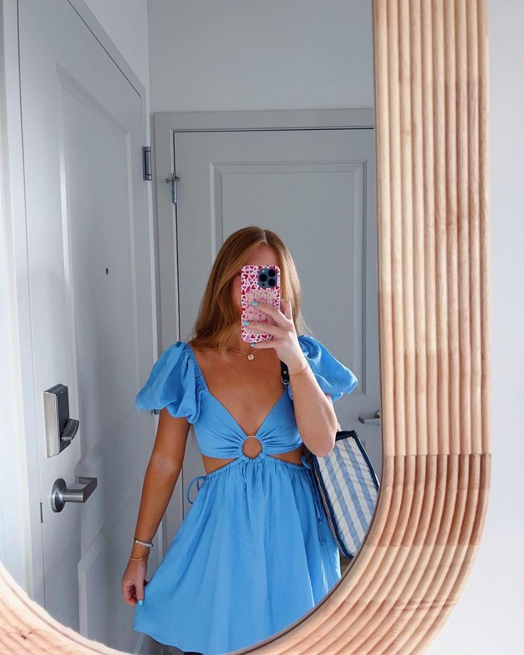 Blue Waist Cut Out Homecoming Dressblue Beach Dress