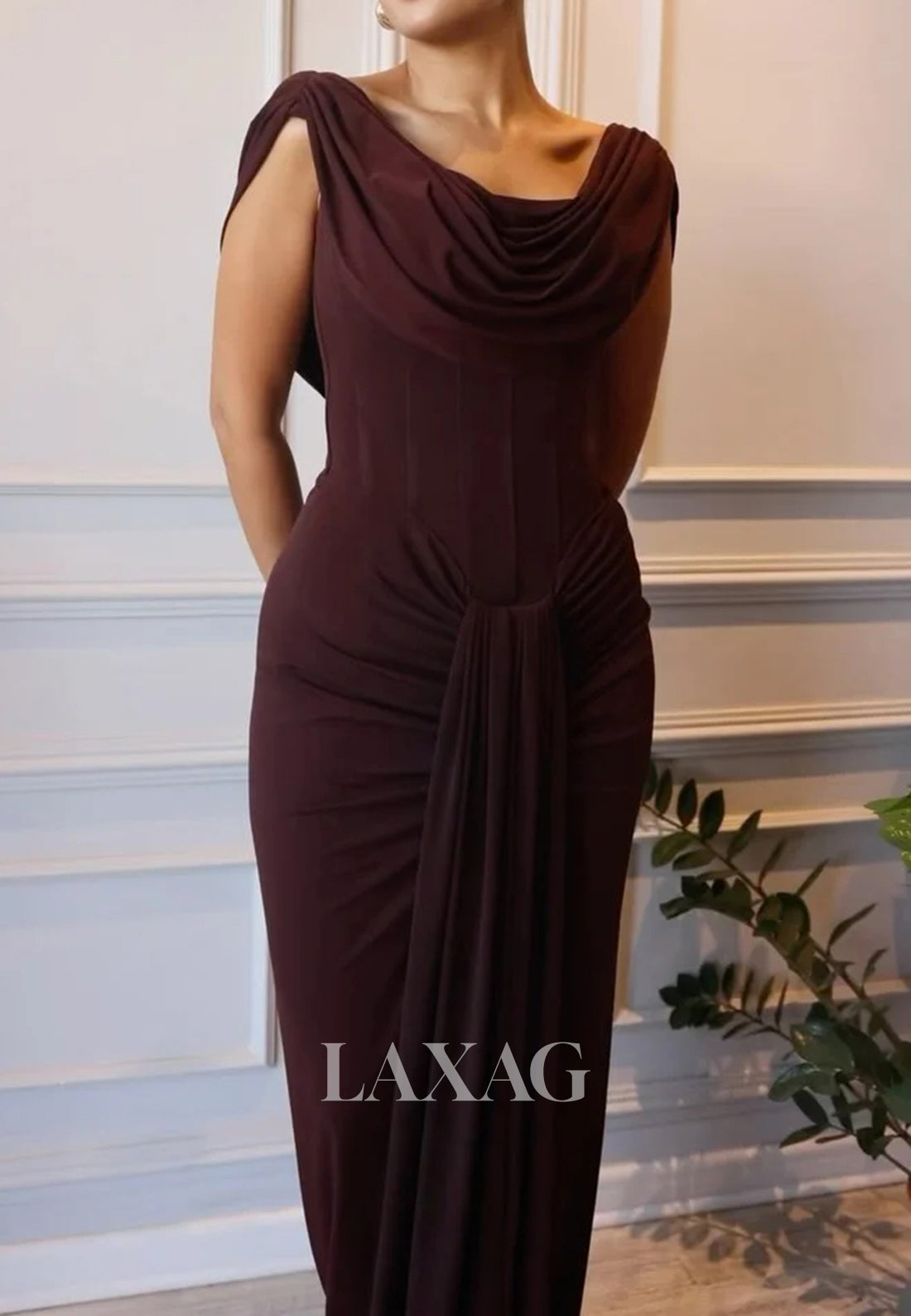 Scoop-Neck Sleeveless Mermaid Evening Dress Floor-Length Pleated Chiffon Formal Gowns