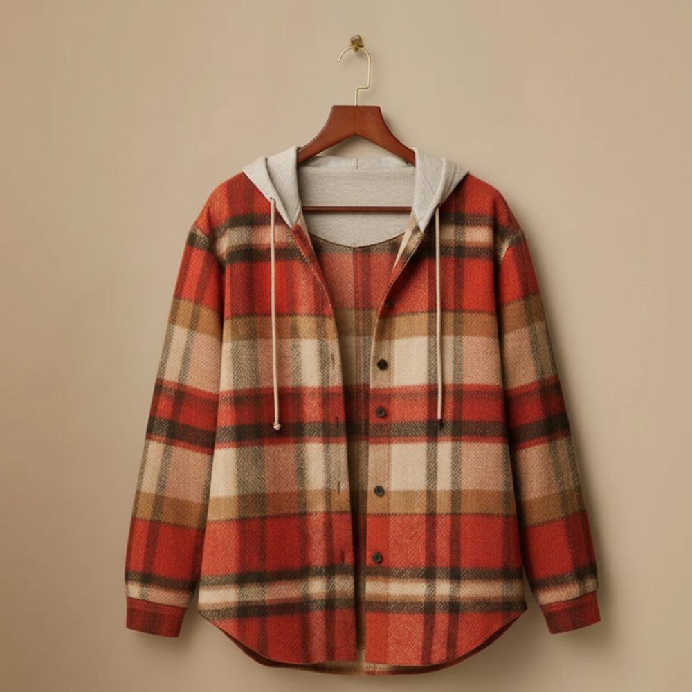 Chic Plaid Hooded Jacket – Relaxed Casual Fit