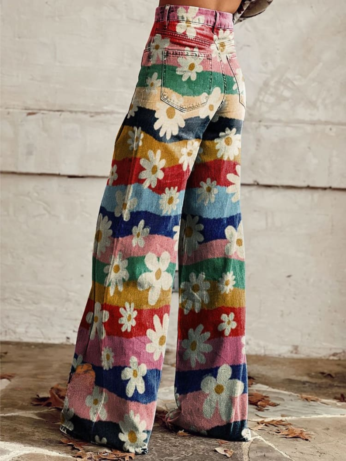 Daisy Floral Print High Waist Wide Leg Jeans