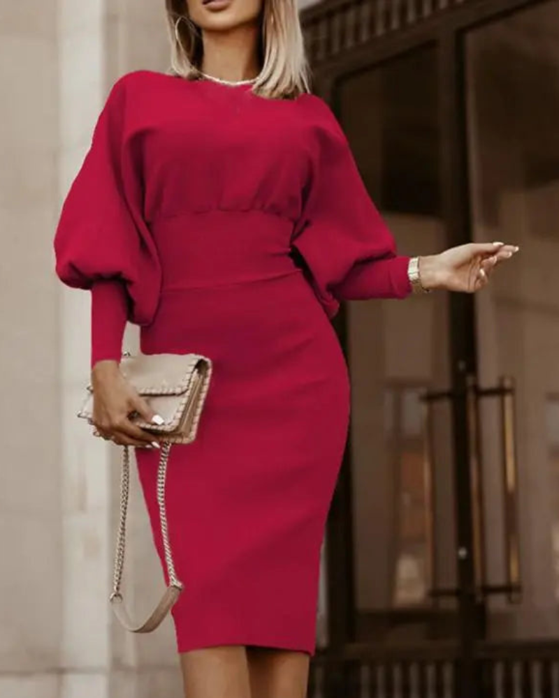 Luxe Naomi Midi Dress with Puff Sleeves Everyday Edit