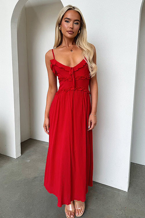 Confident Cutie Spaghetti Ruffled Midi Dress - 2 Colors