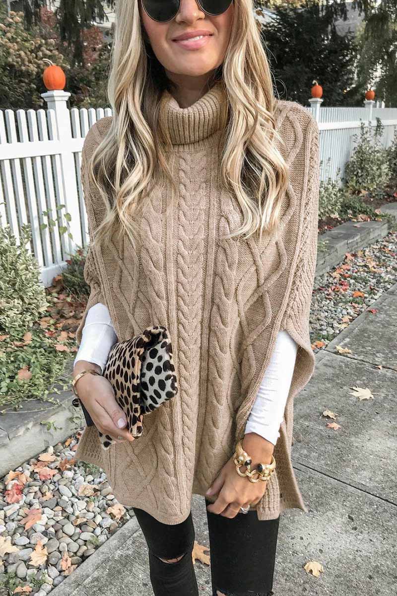High Neck Cable Knit Poncho