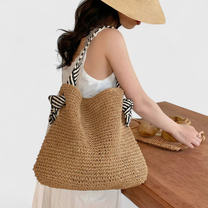 Woven Straw Shoulder Tote Bag