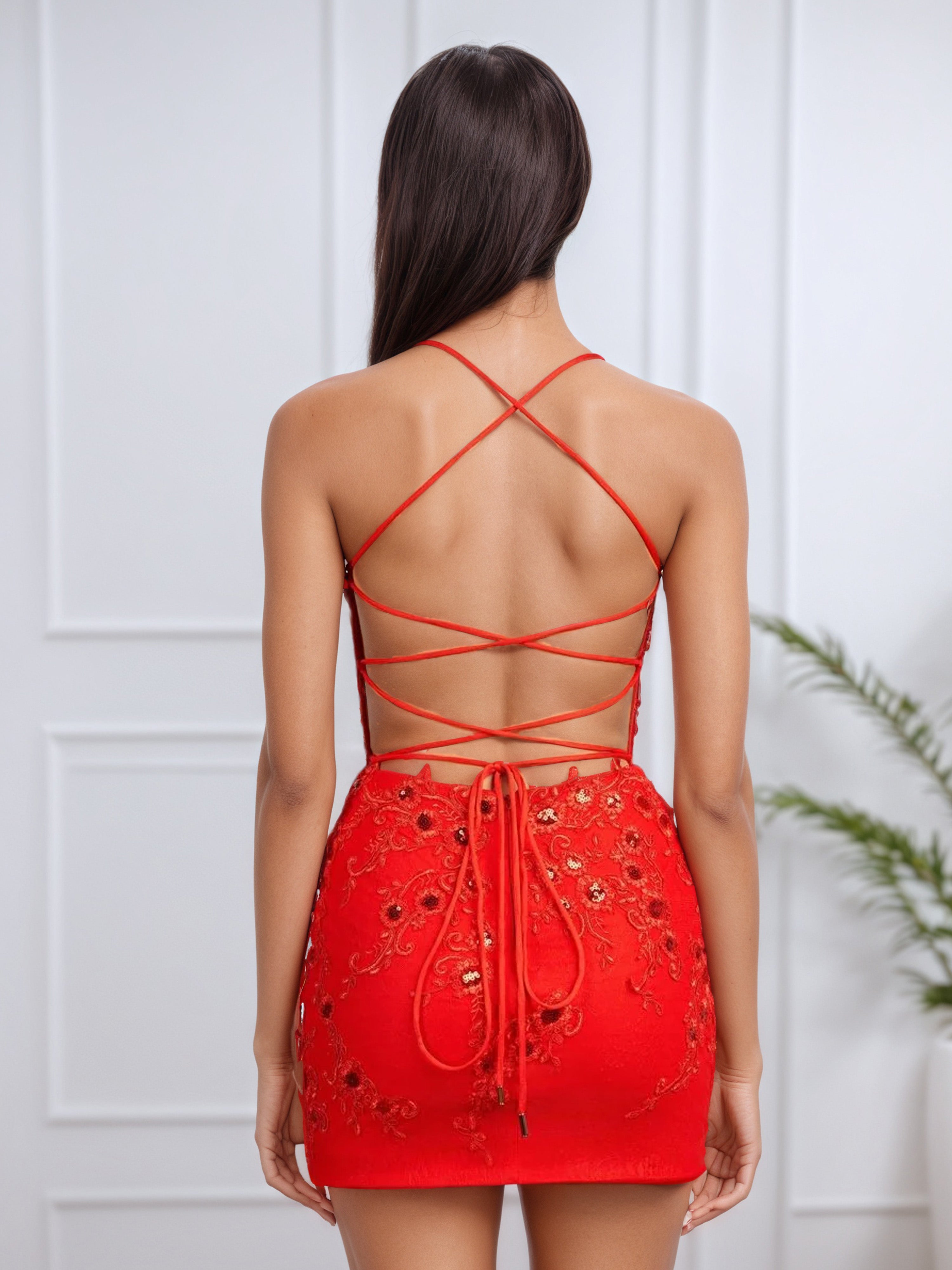 Red Sweetheart Spaghetti Straps Mini Homecoming Dress with Sequins