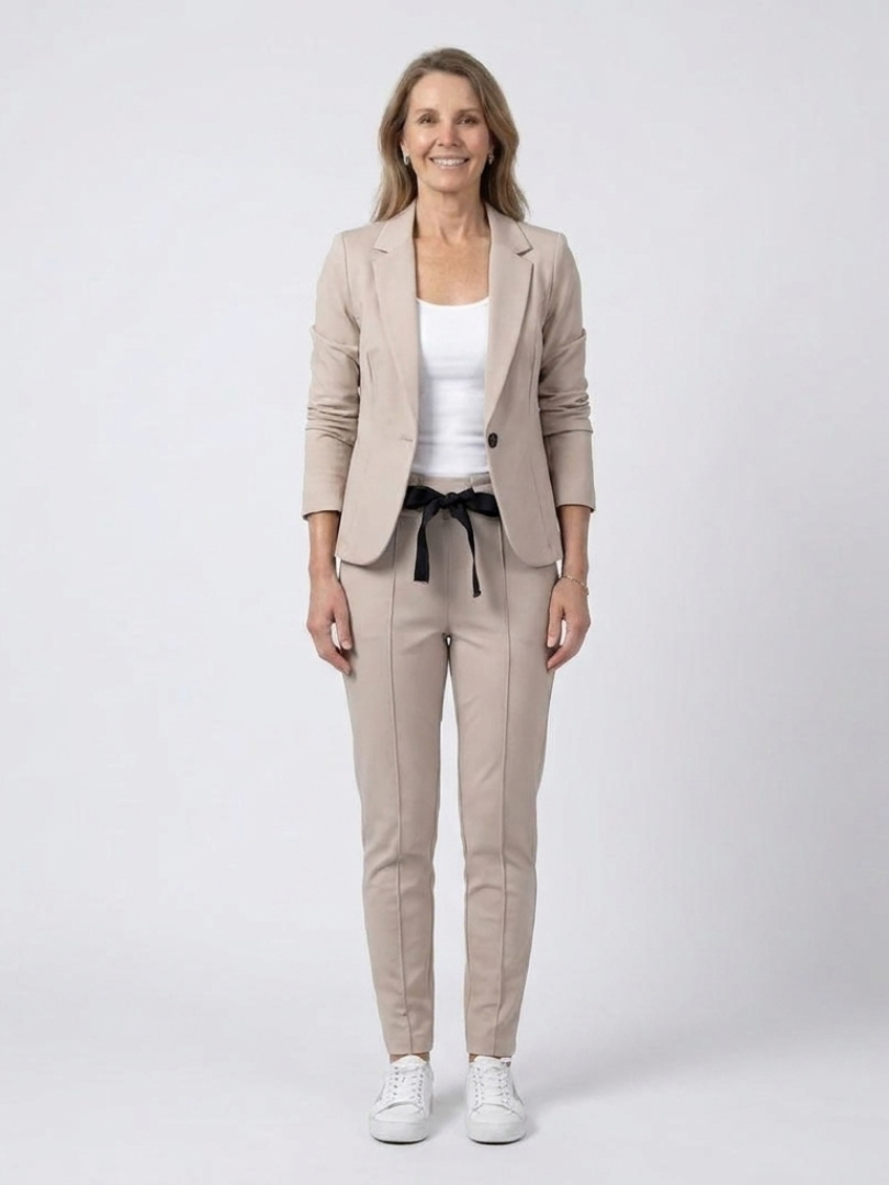 Single Button Blazer and Drawstring Pants Two Piece Set