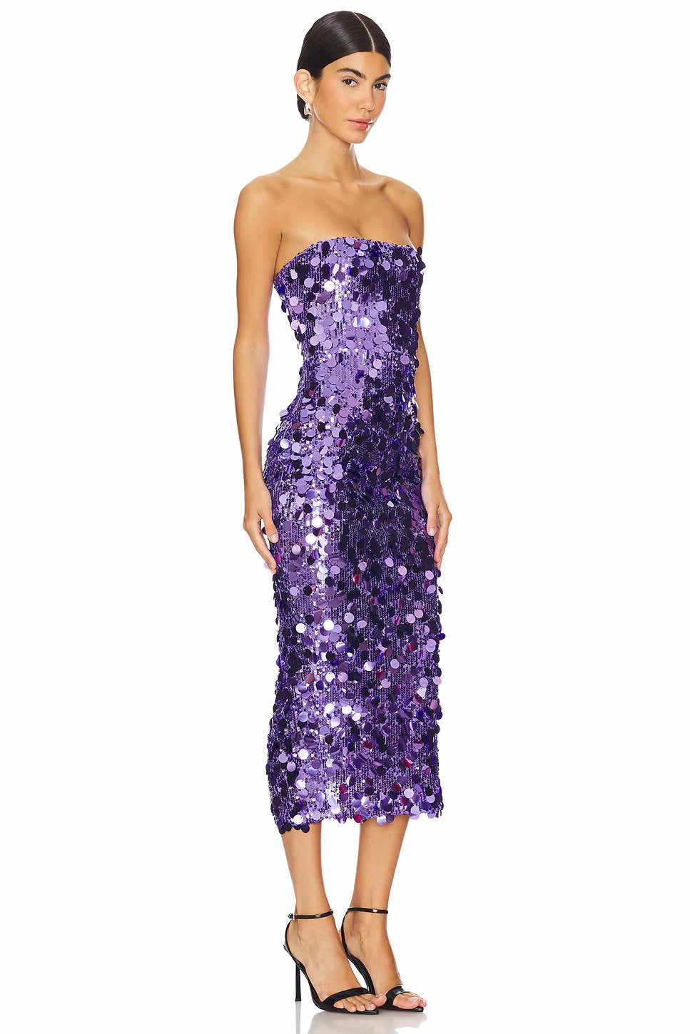 Paillette Sequin Strapless Bodycon Midi Party Dress