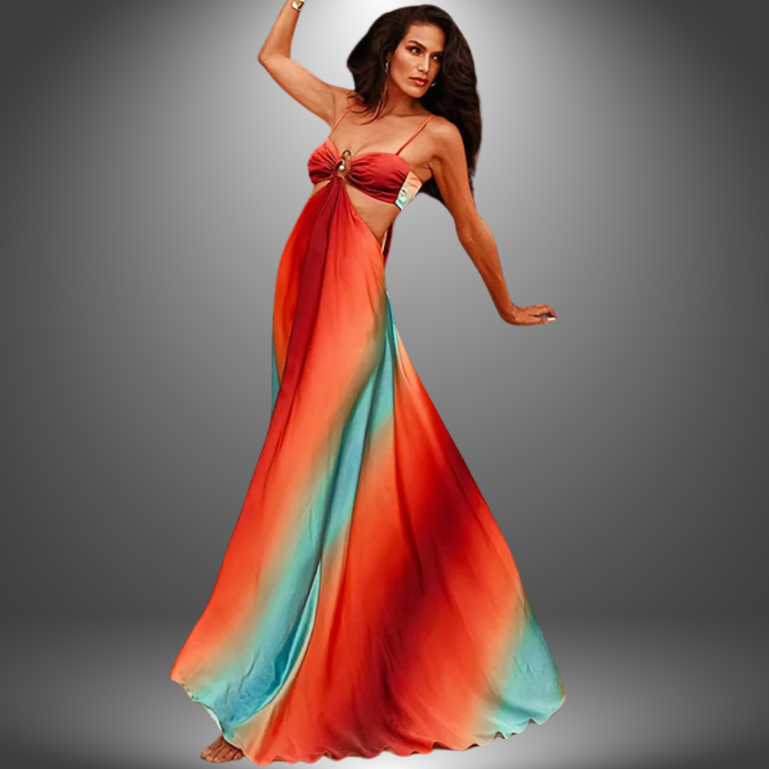 Spaghetti Strap Cut Out Waist Flowing Maxi Gown for Prom