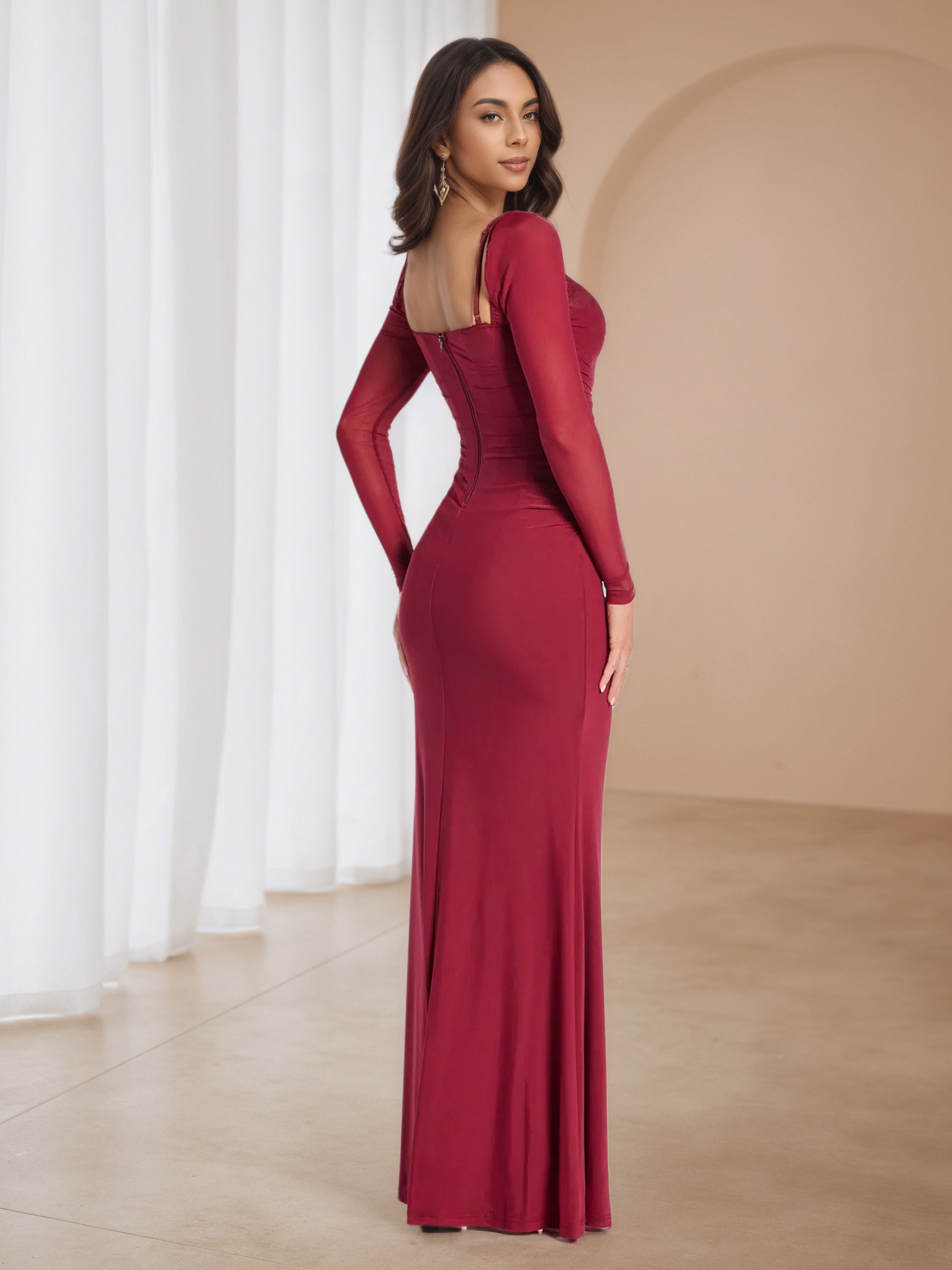 Cinnamon Rose Long Sleeves Sheath Formal Dresses