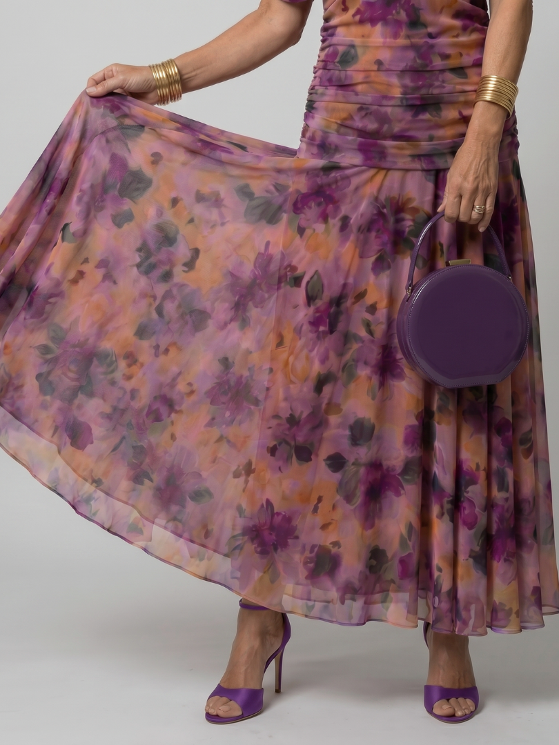 Floral Print Off Shoulder Twist Front Ruched Maxi Dress
