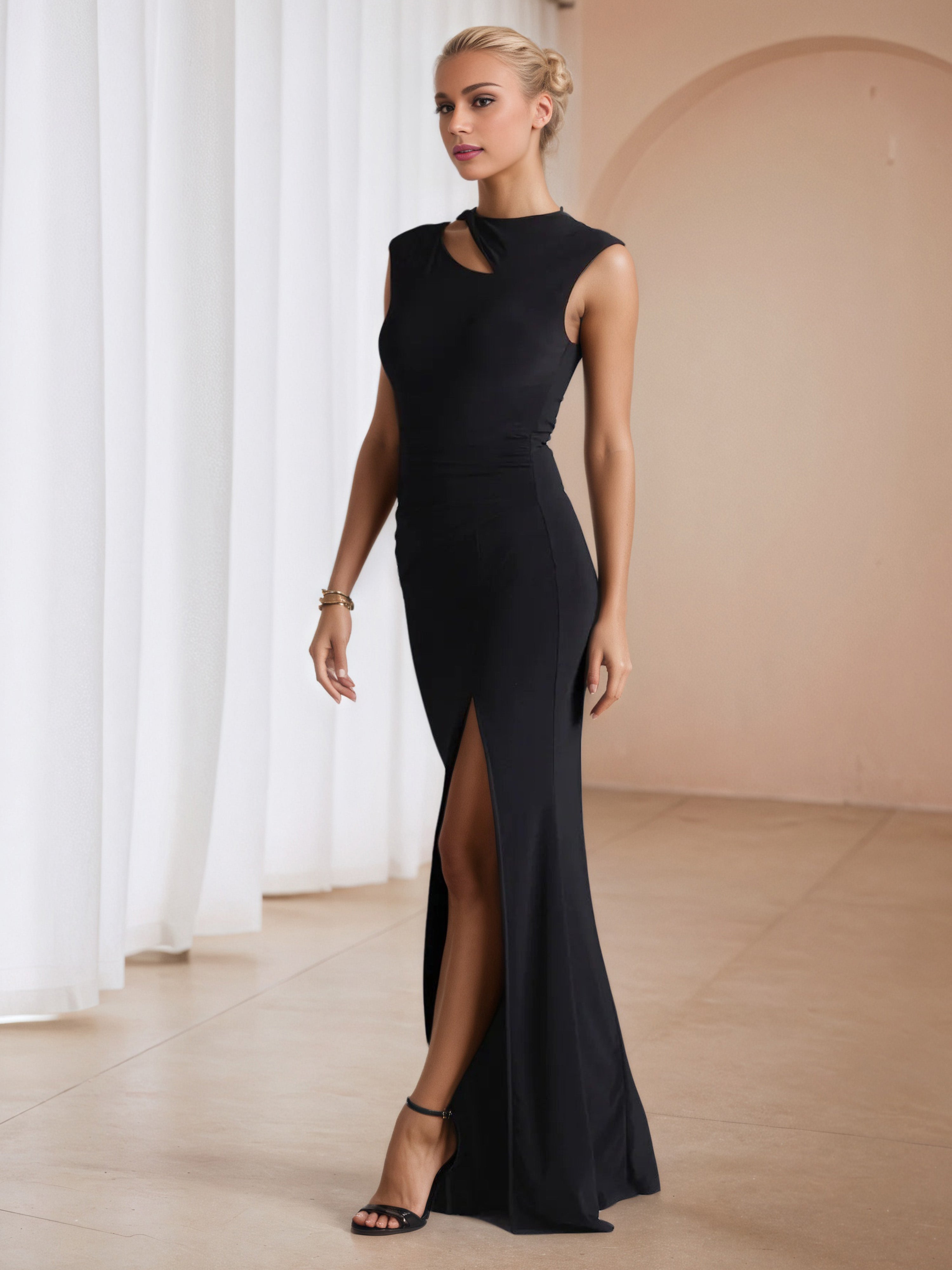 Jewel Sleeveless Long Formal Dresses with Split