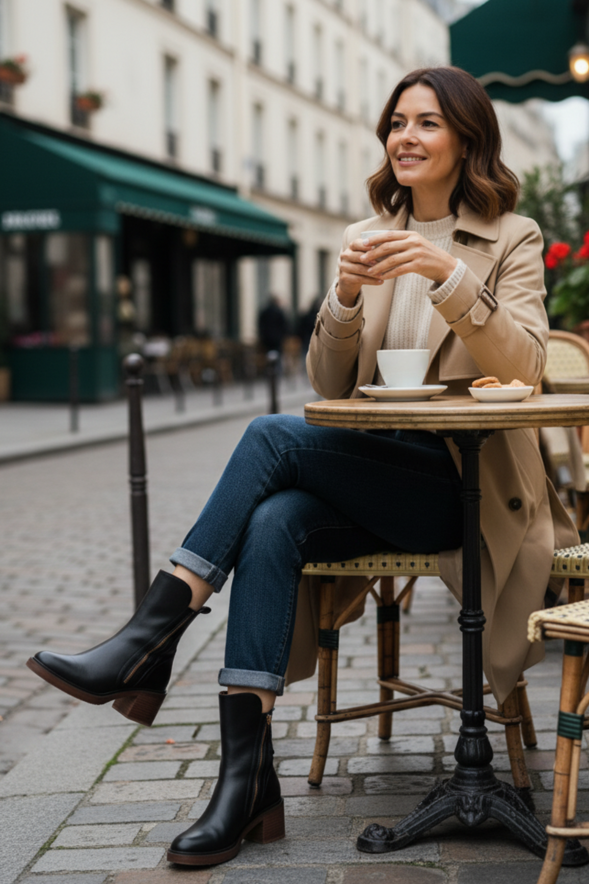 Round Toe Front Zip Block Heel Ankle Boots