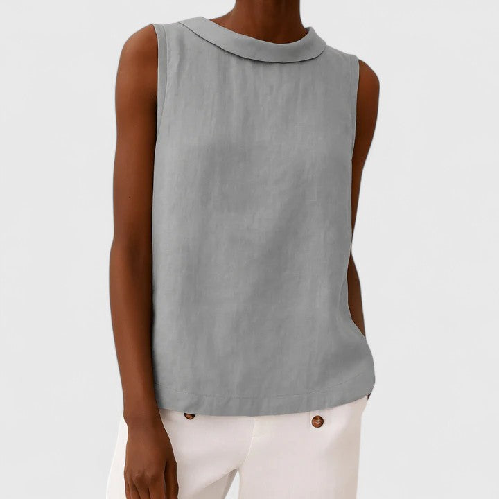 Roll Neck Sleeveless Linen Look Top