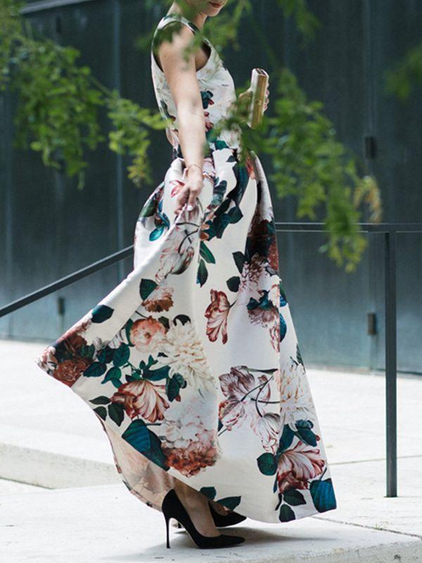 Floral Satin Deep V-Neck Sleeveless Maxi Gown 8