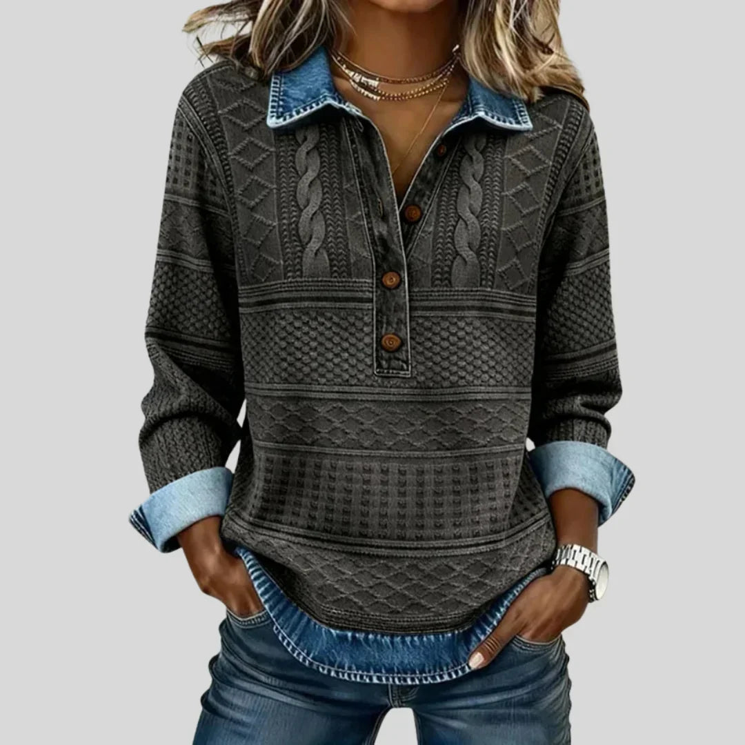 Collared Button Front Cable Knit Sweater