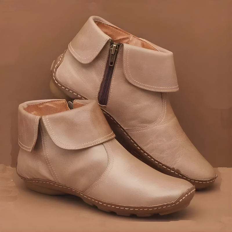 Round Toe Side Zip Flat Ankle Boots