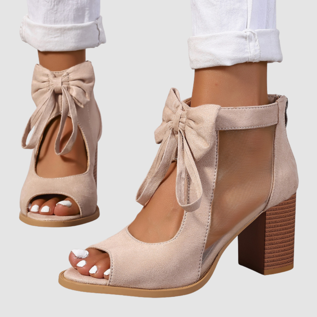 Peep Toe Bow Cut Out Block Heel Sandals
