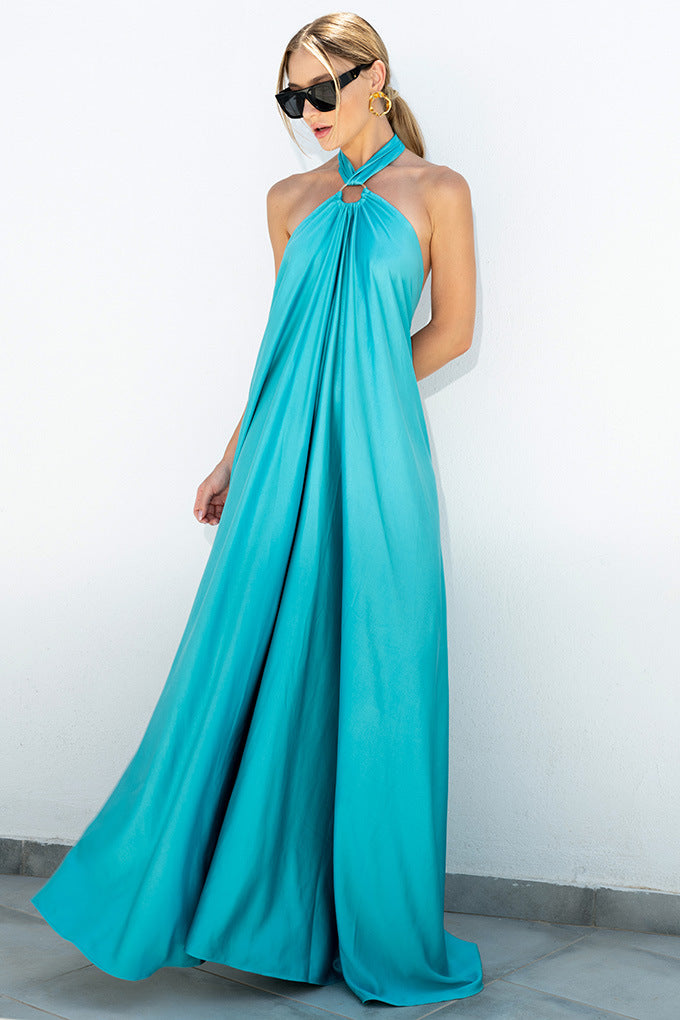 Satin Chic Maxi long Dress: Backless Halter Neck