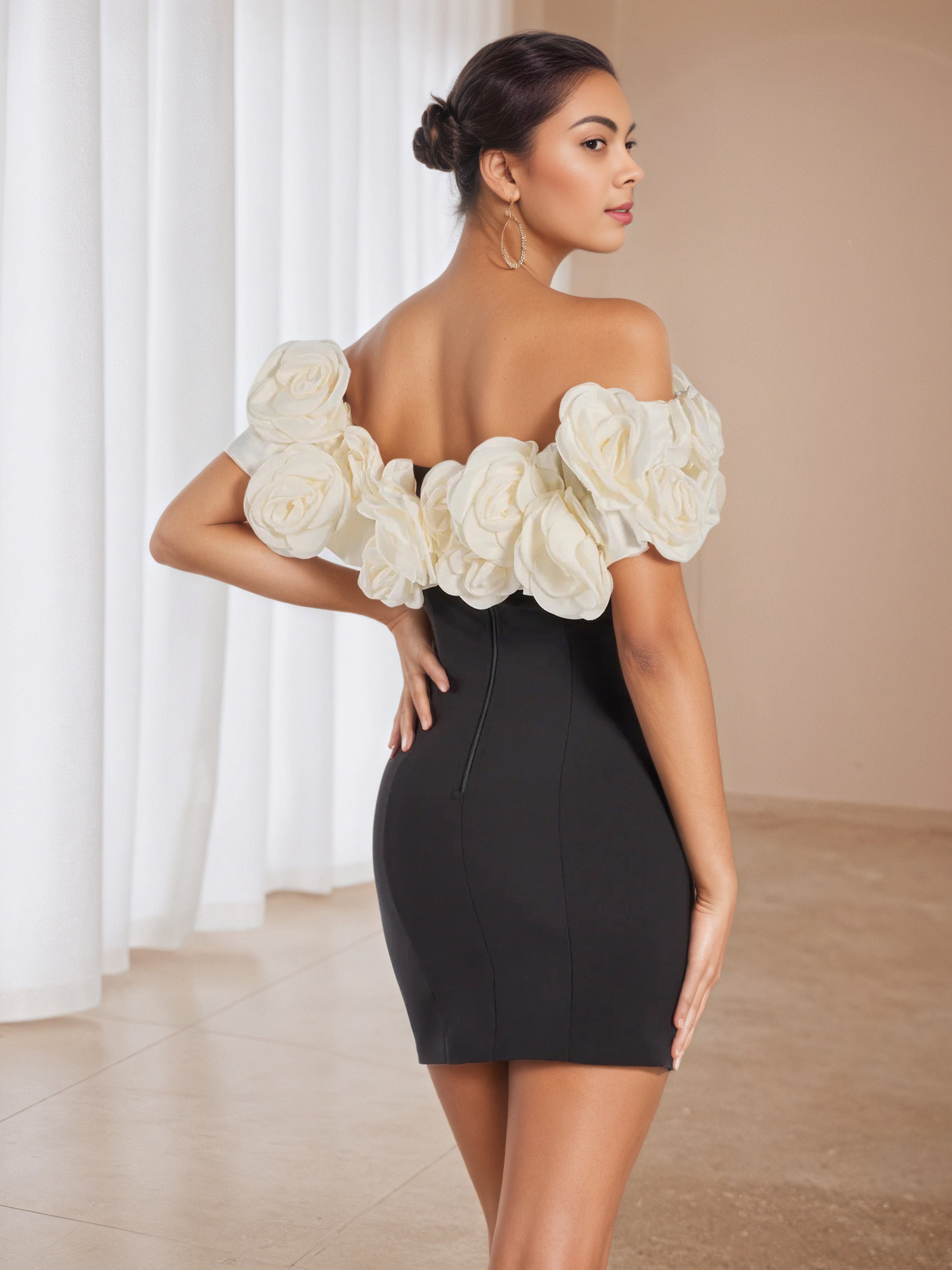 Illusion 3D Flower Strapless Off The Shoulder Formal Dresses