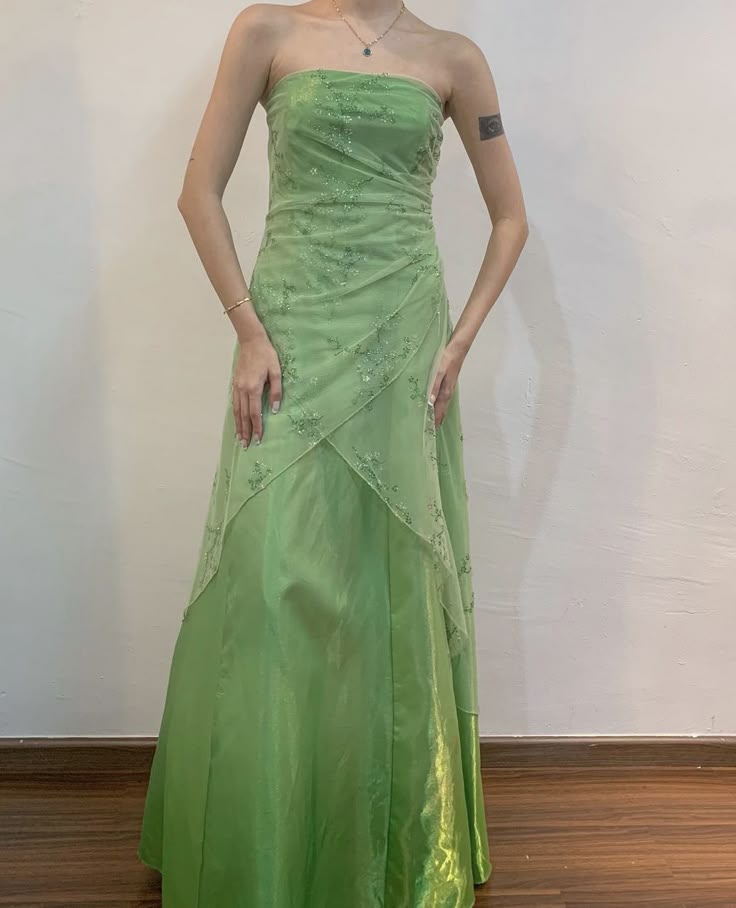 Green Strapless A-Line Long Prom Dress Evening Party Dresses  fg7635