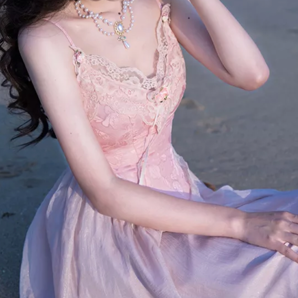 Lace Bustier Spaghetti Strap Tulle Maxi Dress 6
