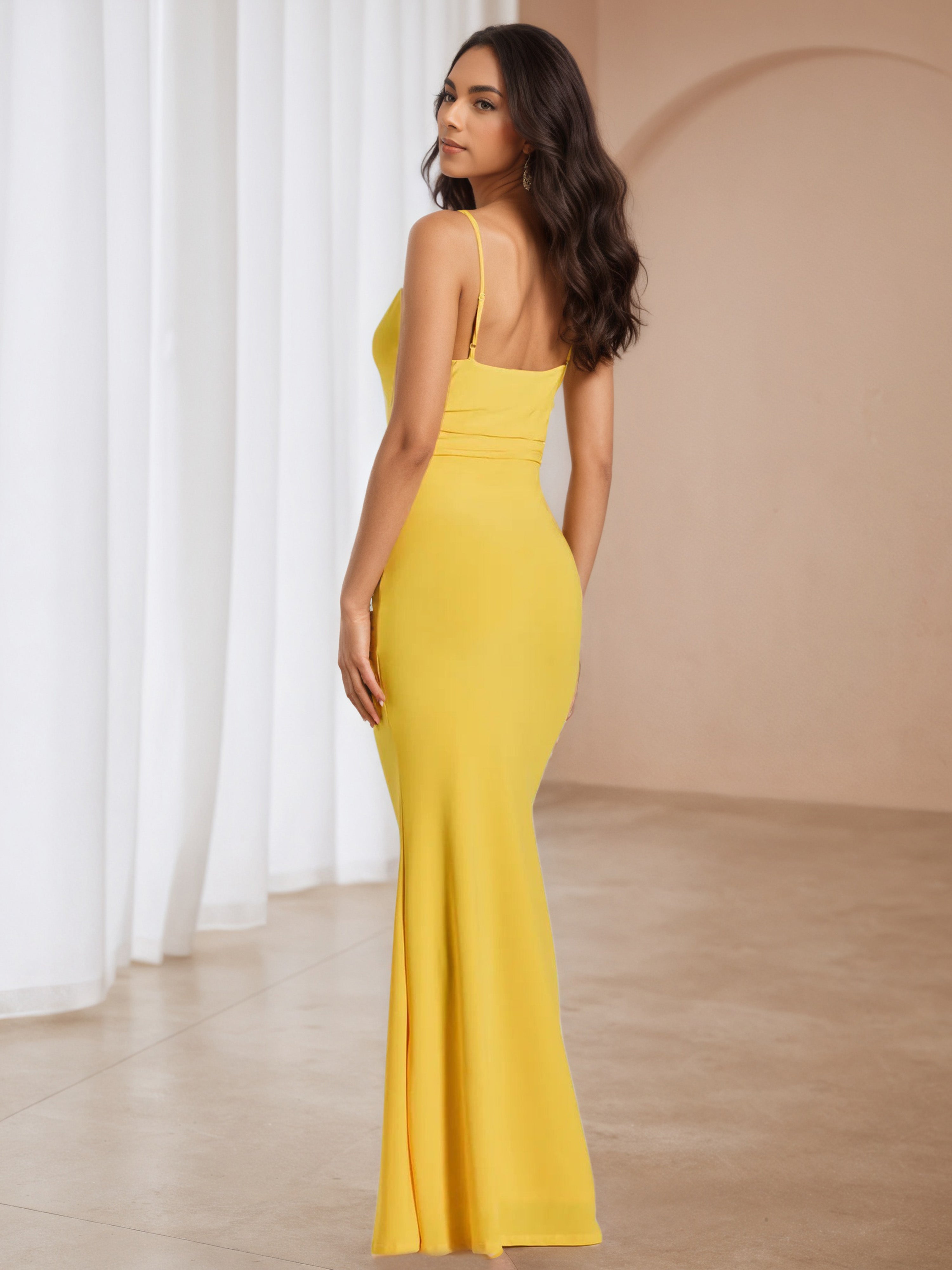 Trumpet/Mermaid Spaghetti Straps Yellow Formal Dresses