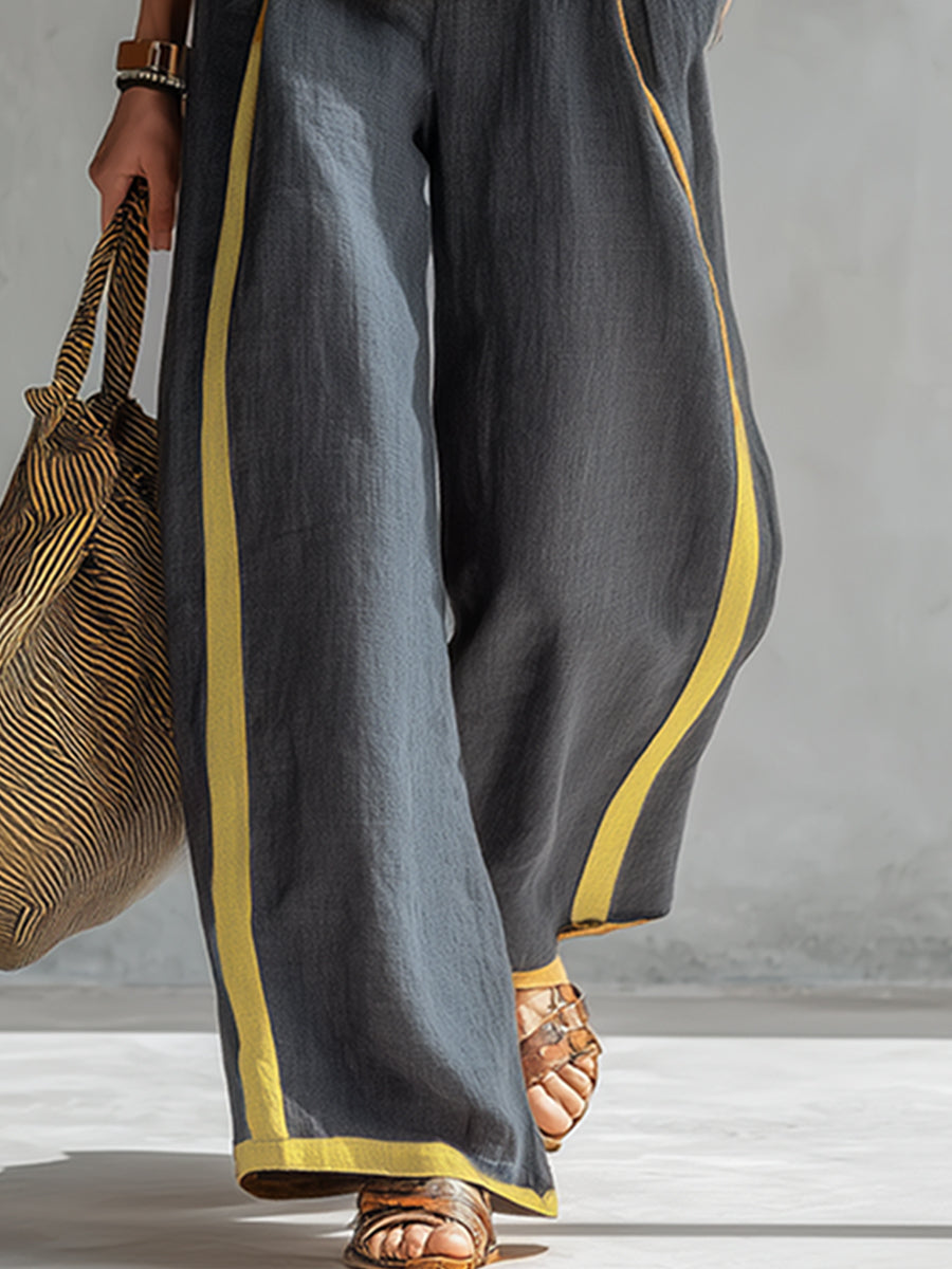 Contrast Trim Sleeveless Top and Wide Leg Pants Two Piece Set