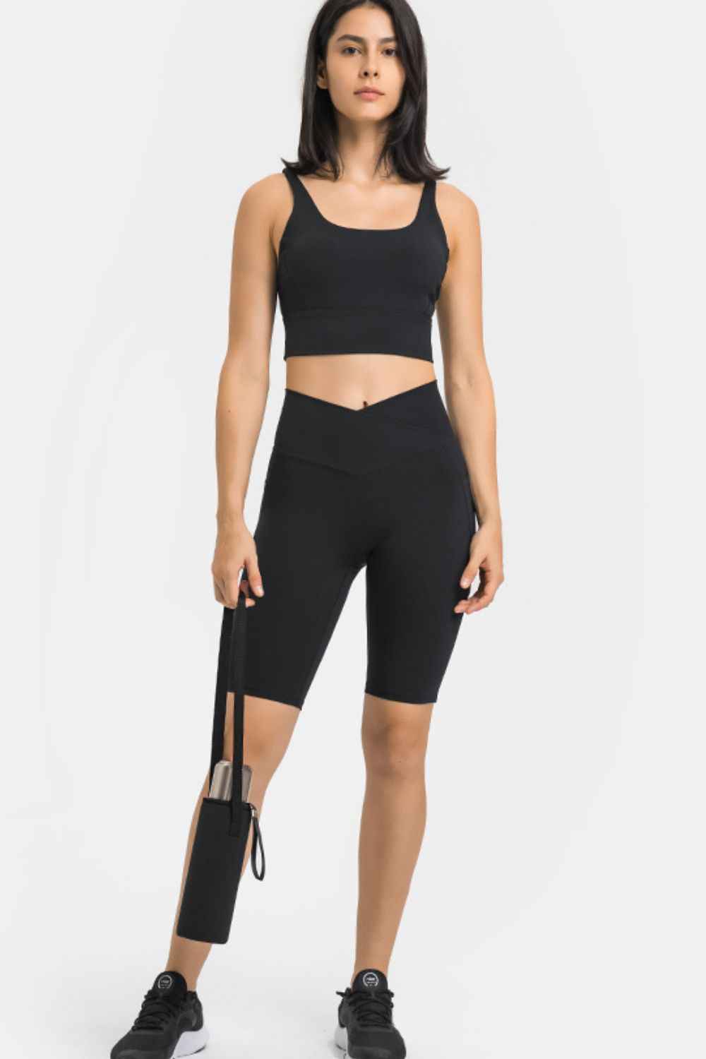 Crossover High Waist Side Pocket Knee Length Biker Shorts 17